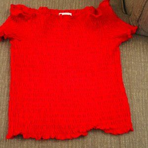 ELOQUII Elements Women's Plus Red Smocked Off The Shoulder Tee